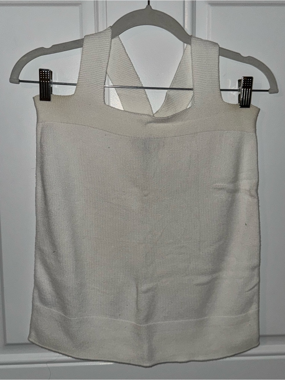 LOFT Cream Ribbed Knit Tank with Wide Straps